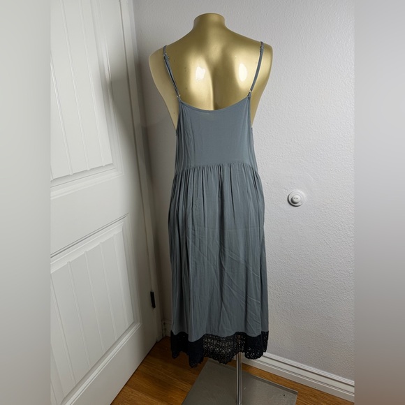 Free People Easy Breezy Slip Dress in blue with black crochet hem XS - Picture 4 of 5